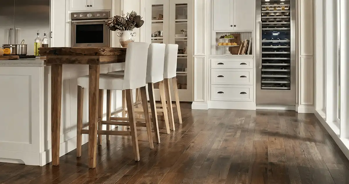Professionally installed and refinished hardwood flooring in a residential home, showcasing smooth finish and natural wood tones in Arvada, CO